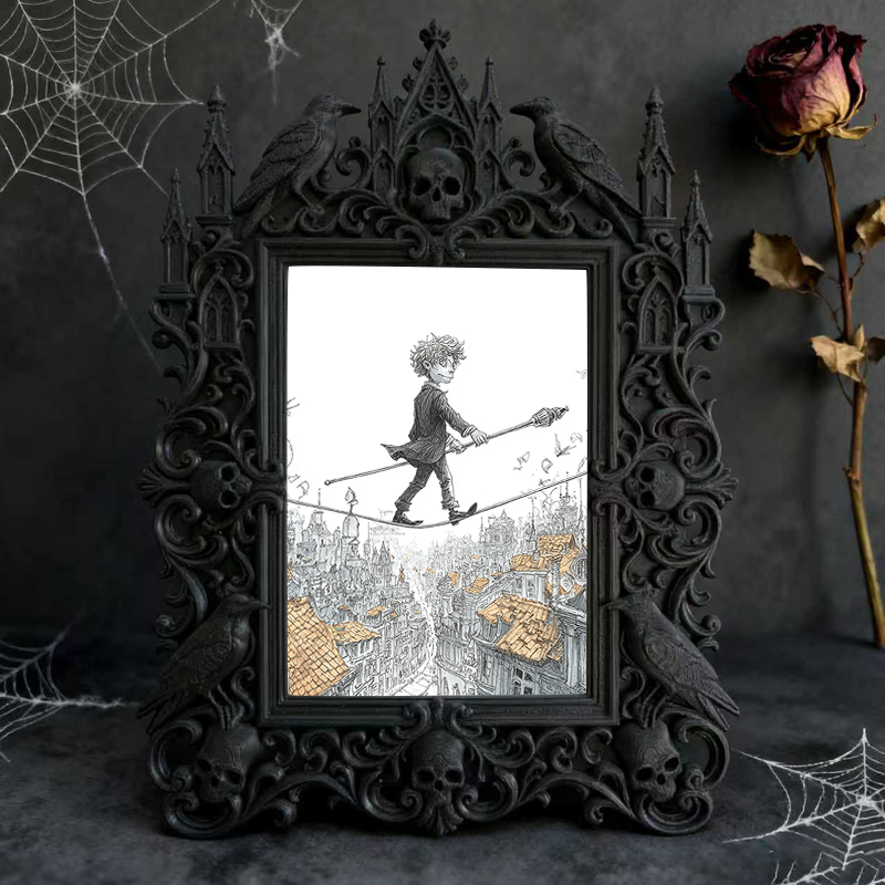 Trend-setting Gothic Dark-style Photo Frame | Punk Rock Themed Birthday Party Decor, Photo Ornament, Wall-mountable & Tabletop, Slim Frame