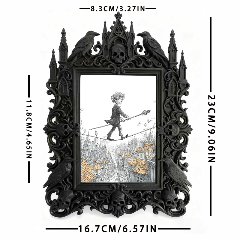 Trend-setting Gothic Dark-style Photo Frame | Punk Rock Themed Birthday Party Decor, Photo Ornament, Wall-mountable & Tabletop, Slim Frame