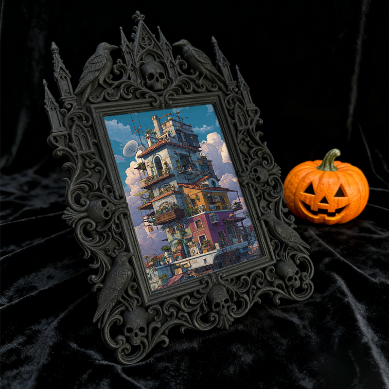 Tough Gothic Dark-style Photo Frame | Gothic Biker Club Lounge Decor, Photo Ornament, Dual-use Display, Wear-resistant Frame