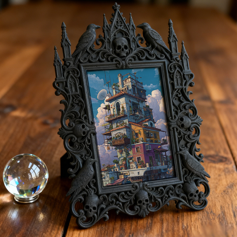 Tough Gothic Dark-style Photo Frame | Gothic Biker Club Lounge Decor, Photo Ornament, Dual-use Display, Wear-resistant Frame