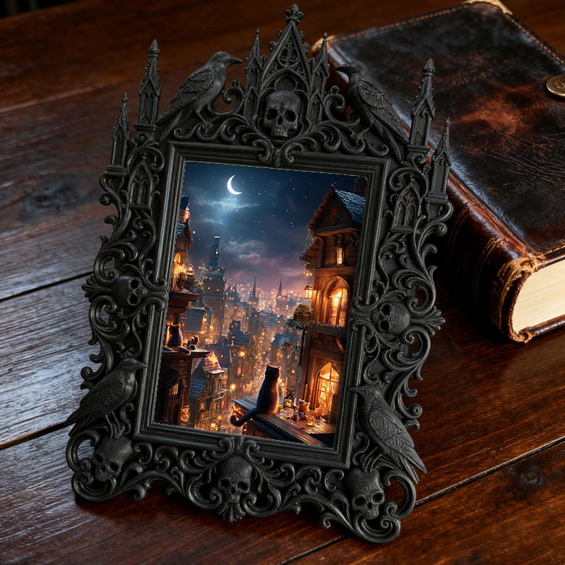Elegant Gothic Dark-style Photo Frame | Paranormal Themed Caf茅 Wall Decor, Photo Ornament, Wall-mountable & Tabletop, Elegant Frame