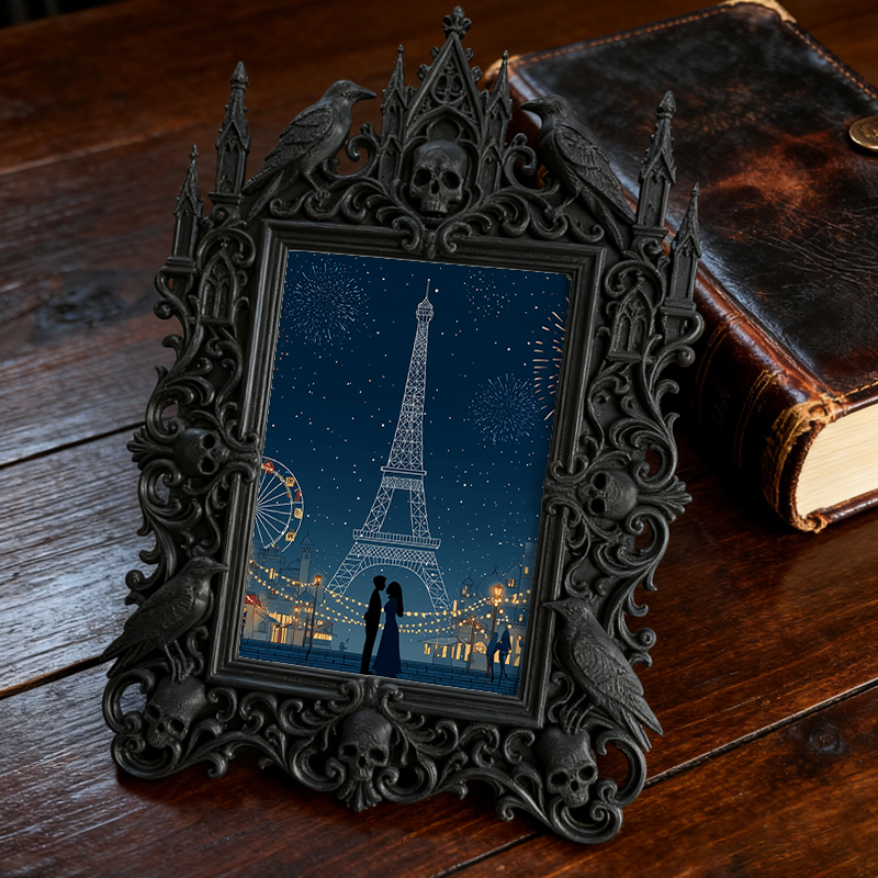 Top-trending Gothic Dark-style Photo Frame | Dark Academia Dorm Study Desk Decor, Photo Ornament, Wall/Table Dual-use, Durable Frame
