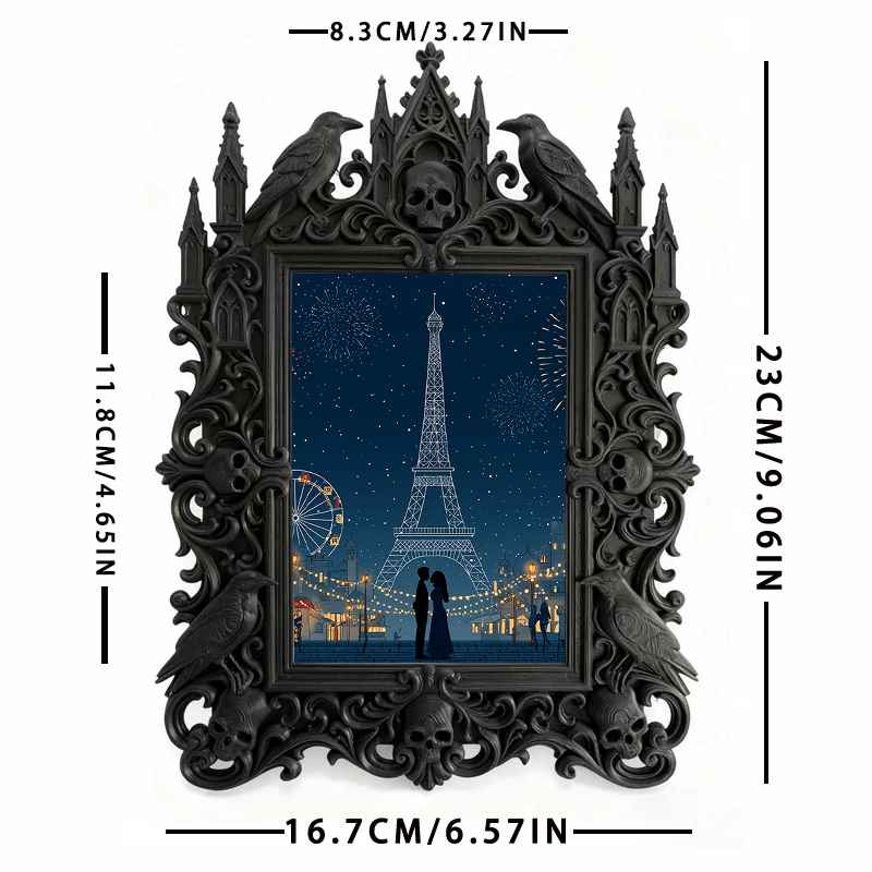 Top-trending Gothic Dark-style Photo Frame | Dark Academia Dorm Study Desk Decor, Photo Ornament, Wall/Table Dual-use, Durable Frame