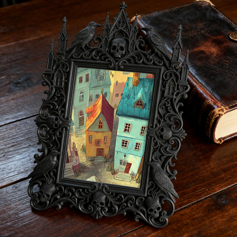 Buzzworthy Gothic Dark-style Photo Frame | Gothic Pet Memorial Wall Decor, Photo Ornament, Wall/Table Dual-use, Eco-friendly Frame