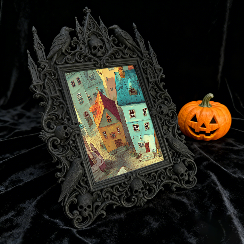Buzzworthy Gothic Dark-style Photo Frame | Gothic Pet Memorial Wall Decor, Photo Ornament, Wall/Table Dual-use, Eco-friendly Frame
