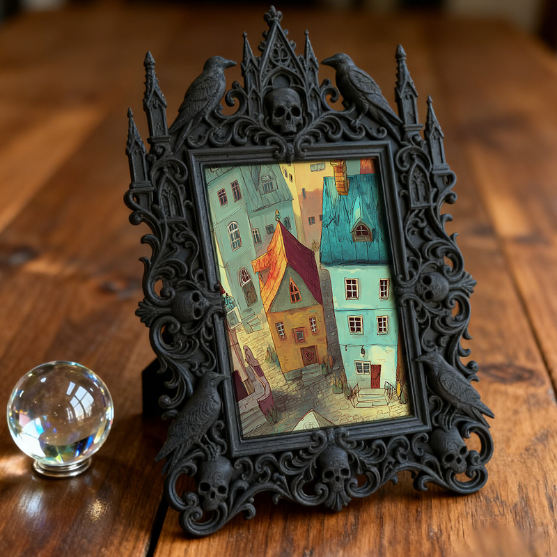 Buzzworthy Gothic Dark-style Photo Frame | Gothic Pet Memorial Wall Decor, Photo Ornament, Wall/Table Dual-use, Eco-friendly Frame