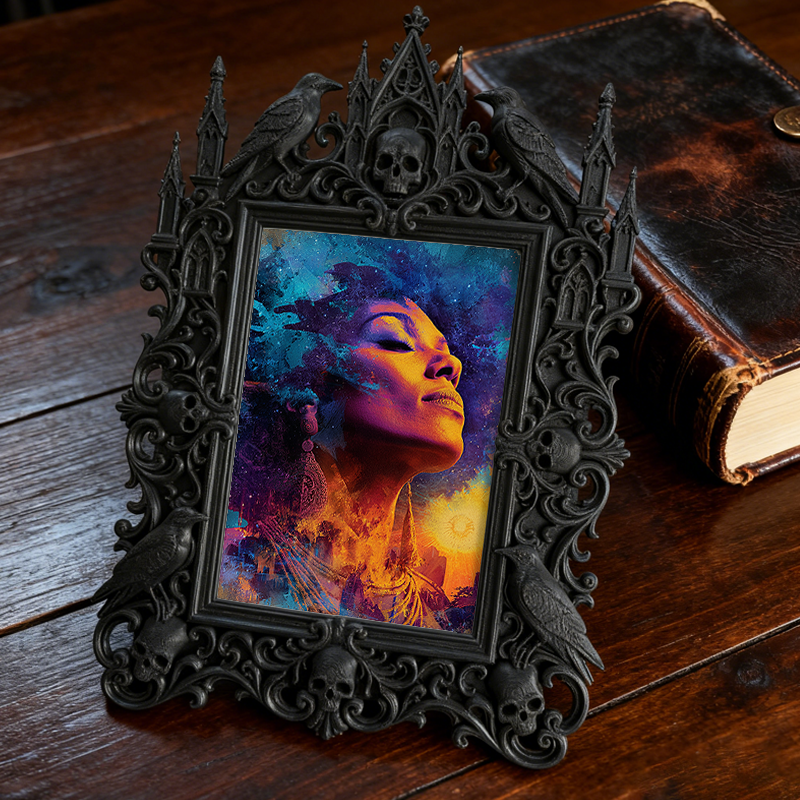Trend-setting Gothic Dark-style Photo Frame | Dark Art Studio Gift Shop Decor, Photo Ornament, Wall-mountable & Tabletop, Slim Frame