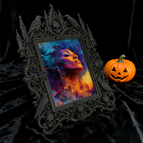 Trend-setting Gothic Dark-style Photo Frame | Dark Art Studio Gift Shop Decor, Photo Ornament, Wall-mountable & Tabletop, Slim Frame