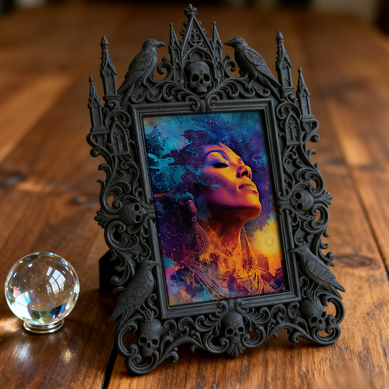 Trend-setting Gothic Dark-style Photo Frame | Dark Art Studio Gift Shop Decor, Photo Ornament, Wall-mountable & Tabletop, Slim Frame