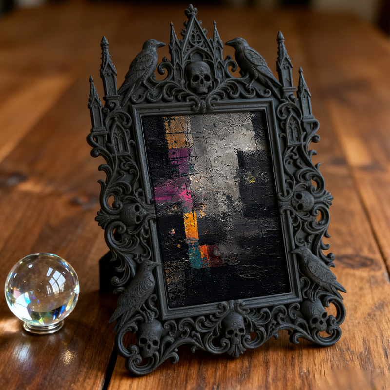 Chic Gothic Dark-style Photo Frame | Gothic Skincare Boutique Shelf Decor, Photo Ornament, Wall-mountable & Tabletop, High-gloss Frame