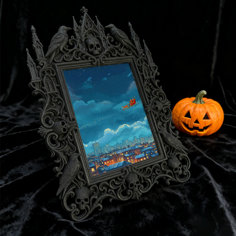 Bold Gothic Dark-style Photo Frame | Dark Fantasy Miniature Figurine Shop Decor, Photo Ornament, Wall-mountable & Tabletop, Creative Frame
