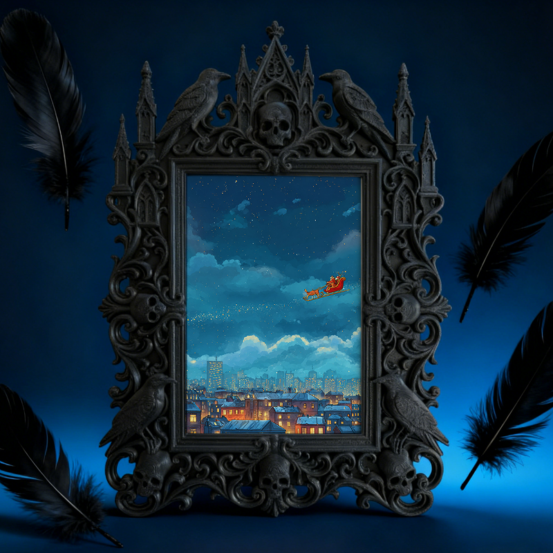 Bold Gothic Dark-style Photo Frame | Dark Fantasy Miniature Figurine Shop Decor, Photo Ornament, Wall-mountable & Tabletop, Creative Frame