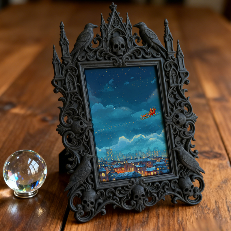 Bold Gothic Dark-style Photo Frame | Dark Fantasy Miniature Figurine Shop Decor, Photo Ornament, Wall-mountable & Tabletop, Creative Frame