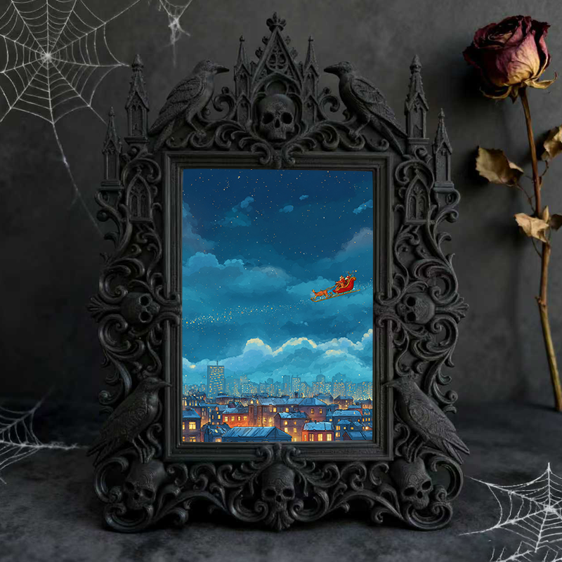 Bold Gothic Dark-style Photo Frame | Dark Fantasy Miniature Figurine Shop Decor, Photo Ornament, Wall-mountable & Tabletop, Creative Frame