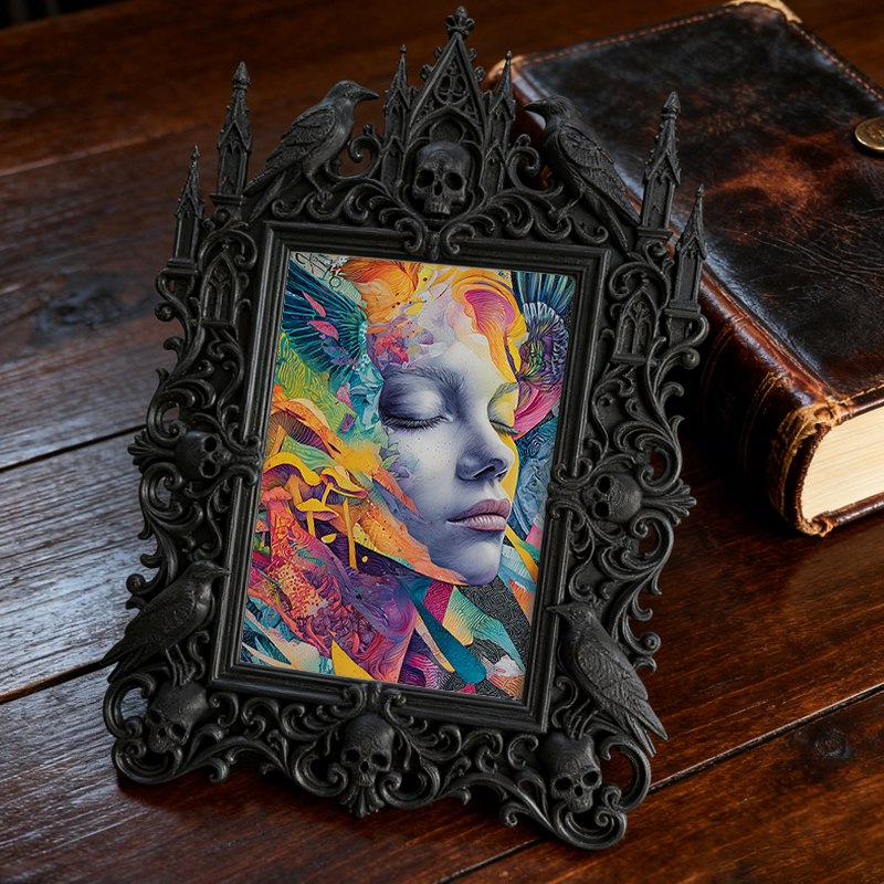 Trend-setting Gothic Dark-style Photo Frame | Dark Florist Shop Wall Decor, Photo Ornament, Wall-mountable & Tabletop, Slim Frame