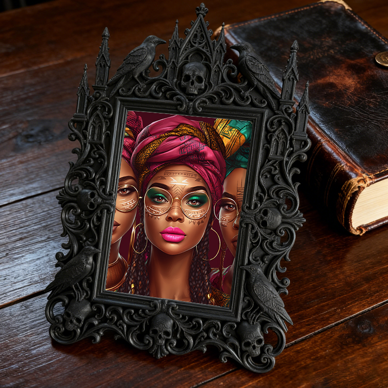 Hit Gothic Dark-style Photo Frame | Gothic Themed Nail Salon Display, Photo Ornament, Wall-mountable & Tabletop, Plastic Frame