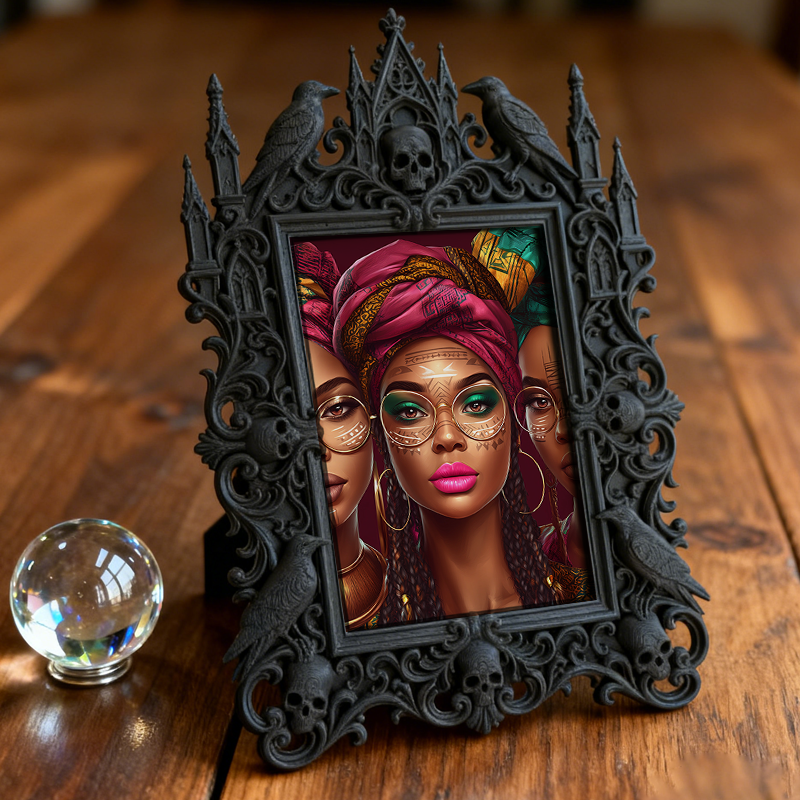 Hit Gothic Dark-style Photo Frame | Gothic Themed Nail Salon Display, Photo Ornament, Wall-mountable & Tabletop, Plastic Frame