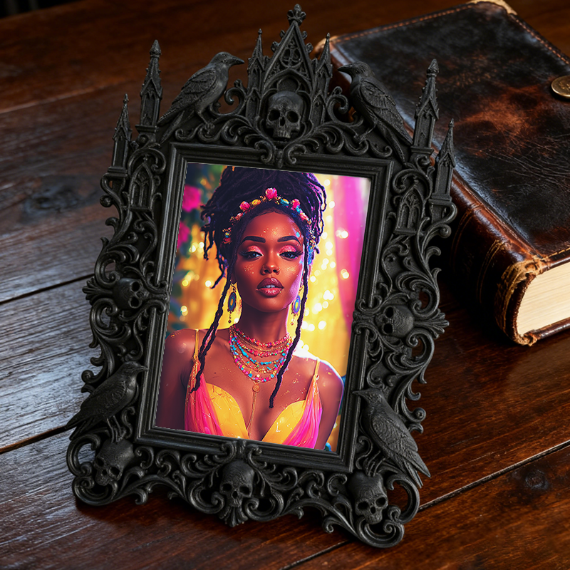 Fast-selling Gothic Dark-style Photo Frame | Gothic Pet Grooming Shop Wall Decor, Photo Ornament, Dual-use Display, Retro Plastic Frame