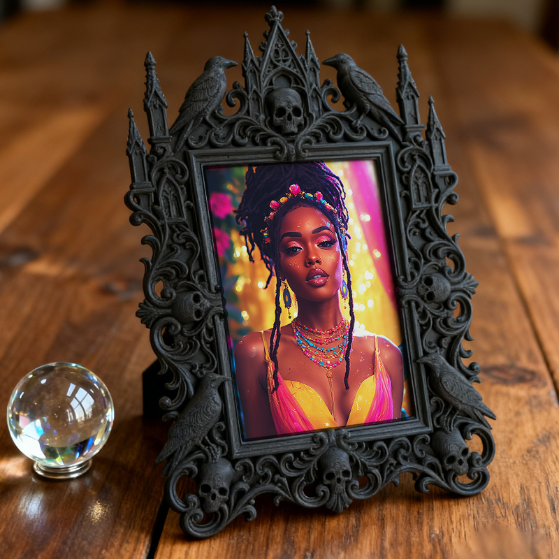 Fast-selling Gothic Dark-style Photo Frame | Gothic Pet Grooming Shop Wall Decor, Photo Ornament, Dual-use Display, Retro Plastic Frame
