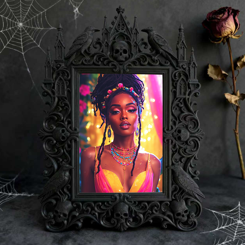 Fast-selling Gothic Dark-style Photo Frame | Gothic Pet Grooming Shop Wall Decor, Photo Ornament, Dual-use Display, Retro Plastic Frame