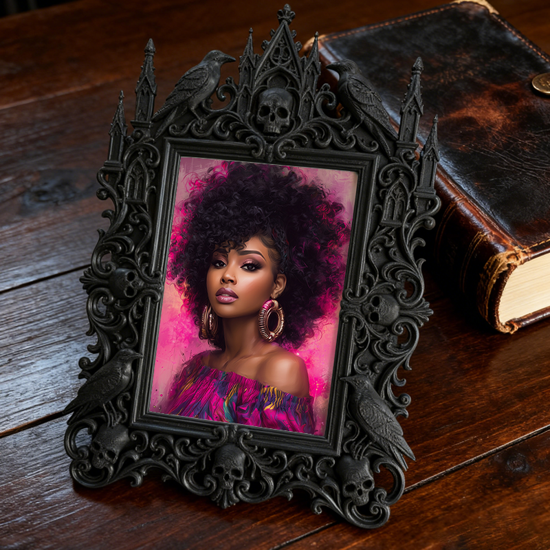 High-demand Gothic Dark-style Photo Frame | Witchy Crystal Healing Room Decor, Photo Ornament, Wall-mountable & Tabletop, Scratch-resistant 