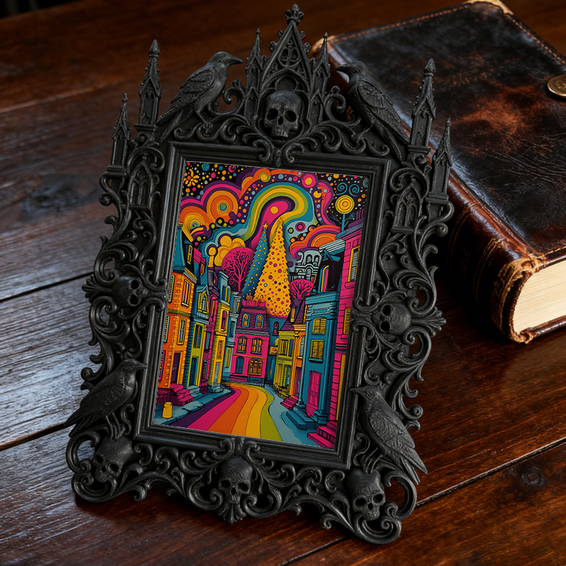 Hit Gothic Dark-style Photo Frame | Ghost-themed Hostel Lobby Decor, Photo Ornament, Wall-mountable & Tabletop, Plastic Frame