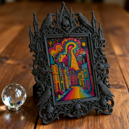 Hit Gothic Dark-style Photo Frame | Ghost-themed Hostel Lobby Decor, Photo Ornament, Wall-mountable & Tabletop, Plastic Frame