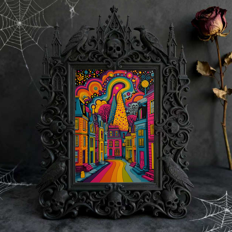Hit Gothic Dark-style Photo Frame | Ghost-themed Hostel Lobby Decor, Photo Ornament, Wall-mountable & Tabletop, Plastic Frame