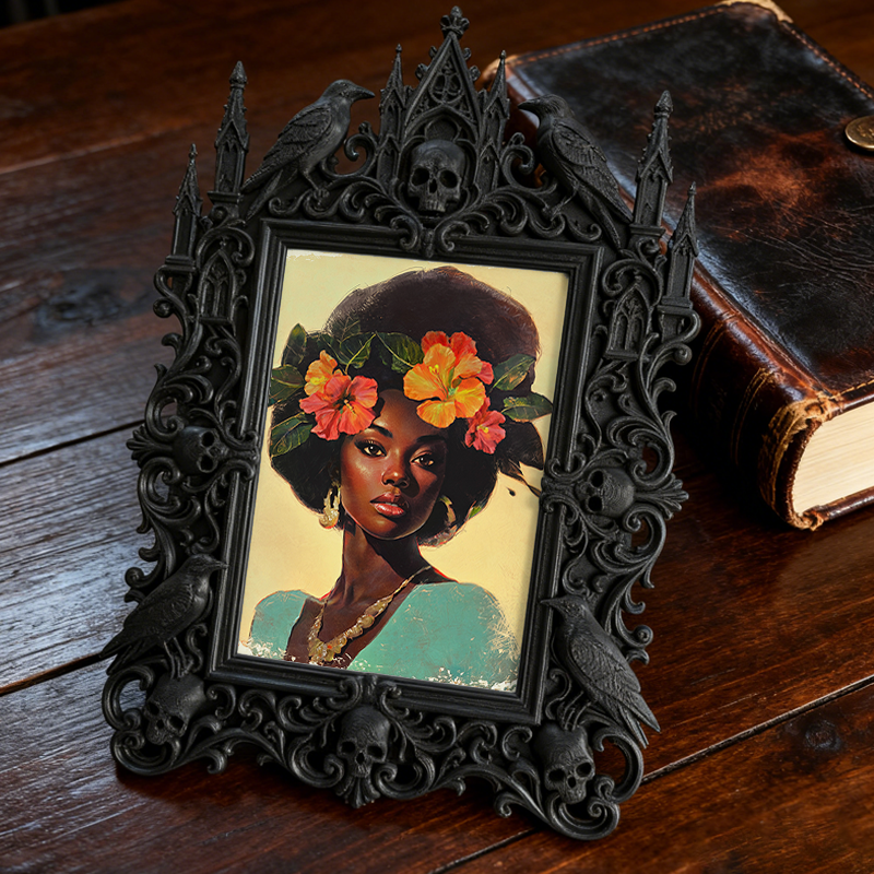 Fast-selling Gothic Dark-style Photo Frame | Gothic Wine Bar Counter Decor, Photo Ornament, Dual-use Display, Retro Plastic Frame