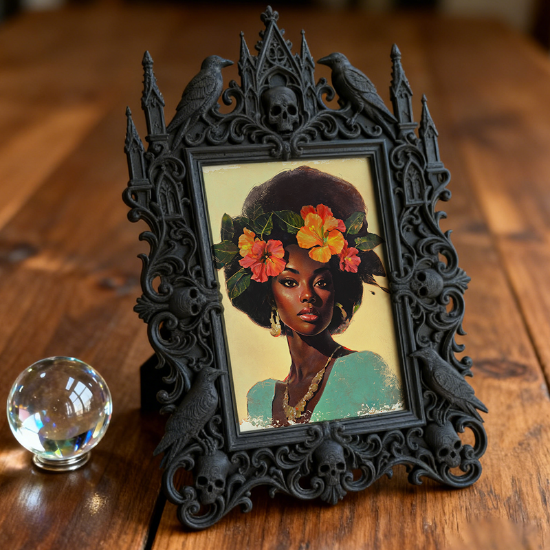 Fast-selling Gothic Dark-style Photo Frame | Gothic Wine Bar Counter Decor, Photo Ornament, Dual-use Display, Retro Plastic Frame