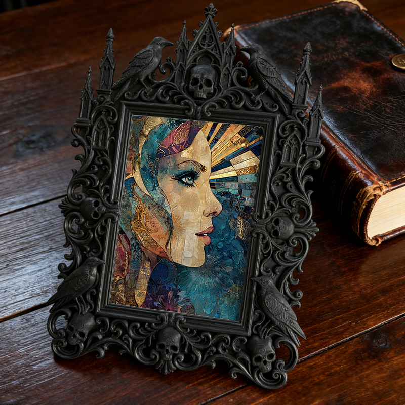 Star-pick Gothic Dark-style Photo Frame | Dark Art Tattoo Studio Waiting Area Decor, Photo Ornament, Wall-mountable & Tabletop, Slim Frame