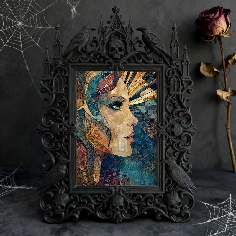 Star-pick Gothic Dark-style Photo Frame | Dark Art Tattoo Studio Waiting Area Decor, Photo Ornament, Wall-mountable & Tabletop, Slim Frame