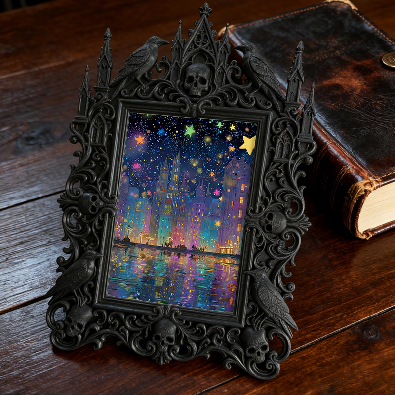 Star-pick Gothic Dark-style Photo Frame | Dark Floral Shop Window Decor, Photo Ornament, Wall-mountable & Tabletop, Slim Frame