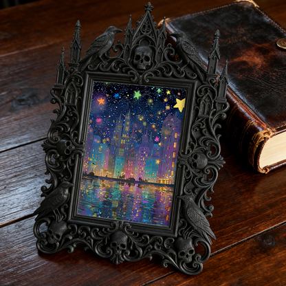 Star-pick Gothic Dark-style Photo Frame | Dark Floral Shop Window Decor, Photo Ornament, Wall-mountable & Tabletop, Slim Frame