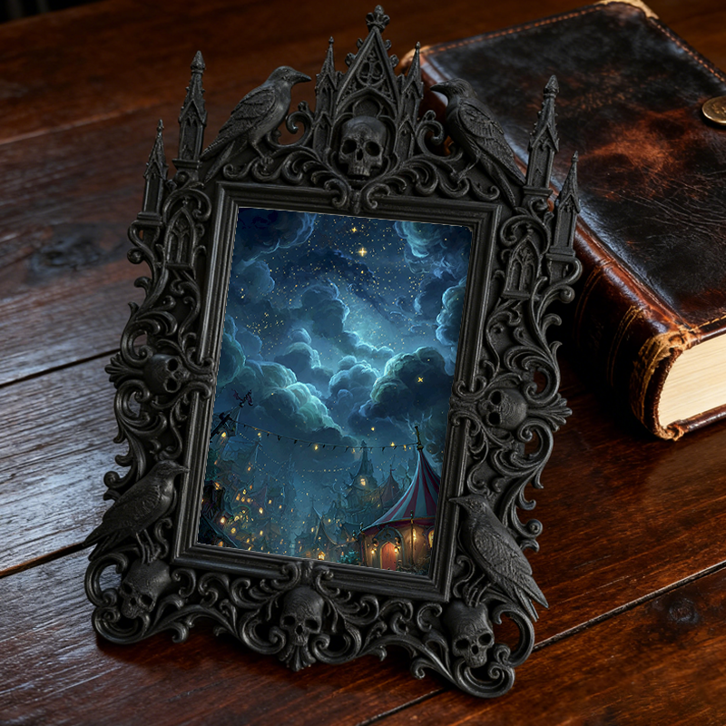 Trend-forward Gothic Dark-style Photo Frame | Vampire Themed Script Kill Room Prop, Photo Ornament, Wall-mountable & Tabletop, Lightweight F