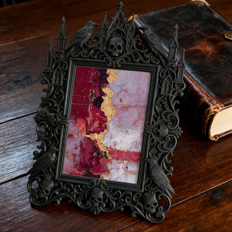 Exclusive-stock Gothic Dark-style Photo Frame | Occult Rune Stone Shop Decor, Photo Ornament, Wall-mountable & Tabletop, Collectible Frame