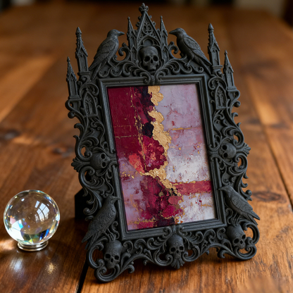 Exclusive-stock Gothic Dark-style Photo Frame | Occult Rune Stone Shop Decor, Photo Ornament, Wall-mountable & Tabletop, Collectible Frame