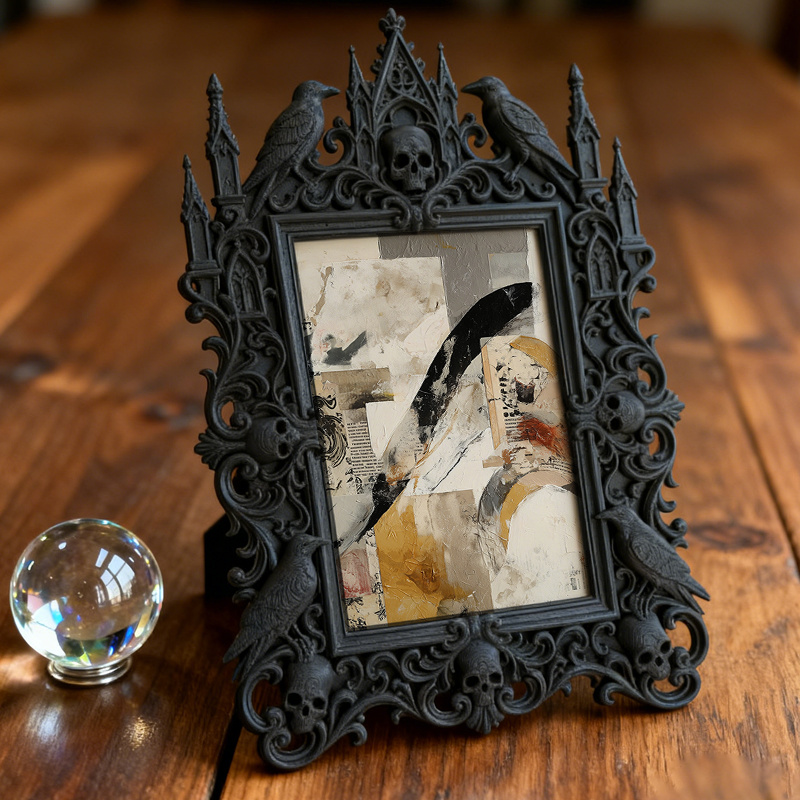 Elegant-modern Gothic Dark-style Photo Frame | Paranormal Themed Bookstore Nook Decor, Photo Ornament, Wall-mountable & Tabletop, Elegant Fr