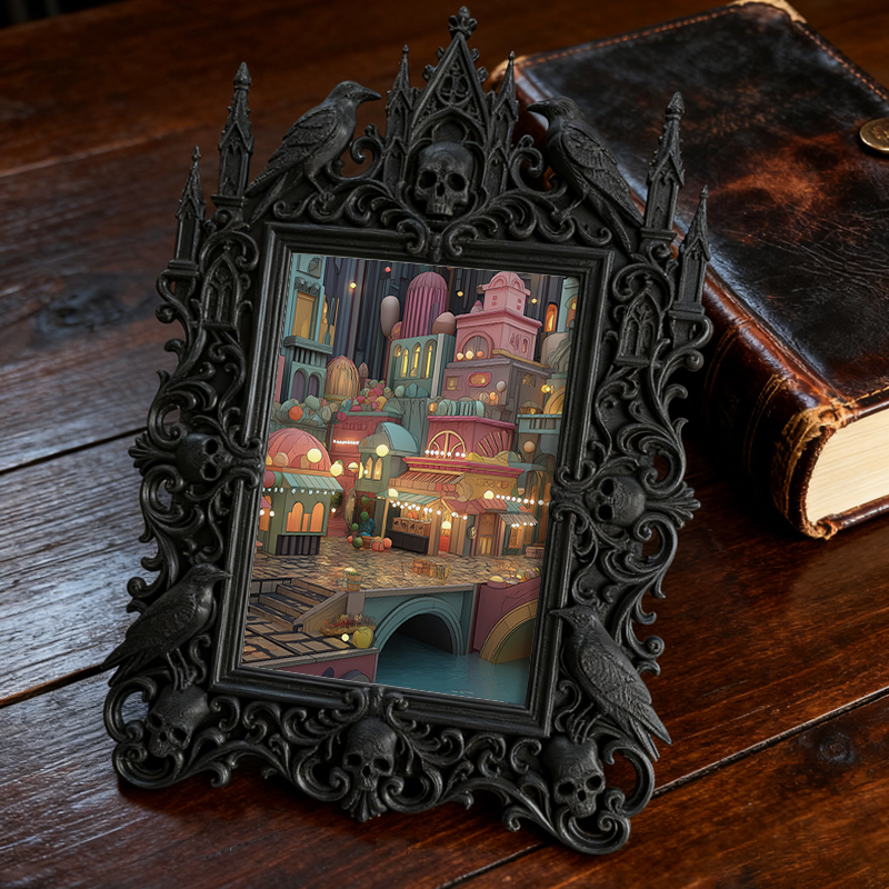 Fast-moving Gothic Dark-style Photo Frame | Gothic Whiskey Tasting Room Decor, Photo Ornament, Dual-use Display, Retro Plastic Frame