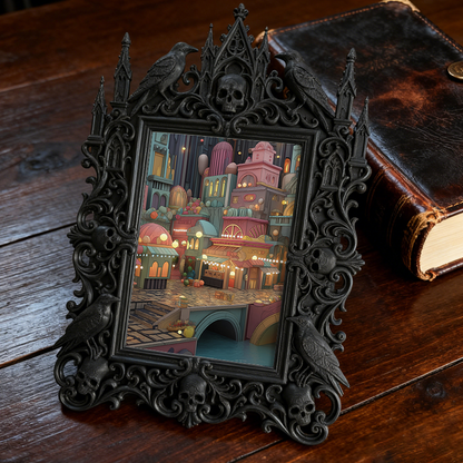Fast-moving Gothic Dark-style Photo Frame | Gothic Whiskey Tasting Room Decor, Photo Ornament, Dual-use Display, Retro Plastic Frame