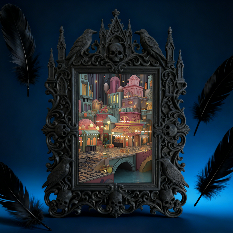 Fast-moving Gothic Dark-style Photo Frame | Gothic Whiskey Tasting Room Decor, Photo Ornament, Dual-use Display, Retro Plastic Frame