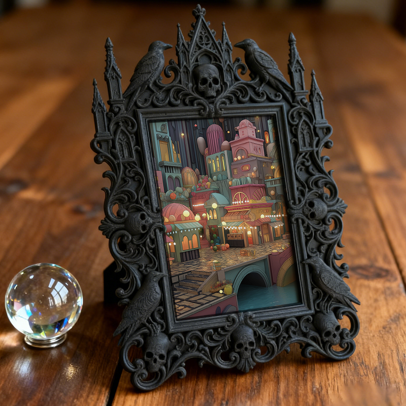 Fast-moving Gothic Dark-style Photo Frame | Gothic Whiskey Tasting Room Decor, Photo Ornament, Dual-use Display, Retro Plastic Frame