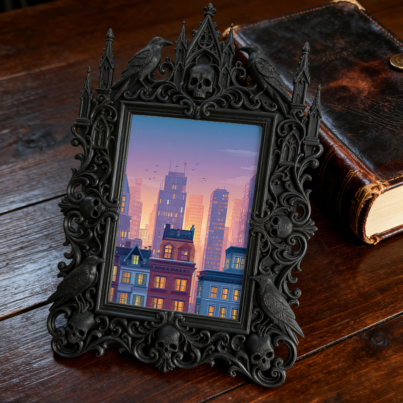 Must-own Gothic Dark-style Photo Frame | Dark Art Tattoo Studio Portfolio Display, Photo Ornament, Wall-mountable & Tabletop, Slim Frame