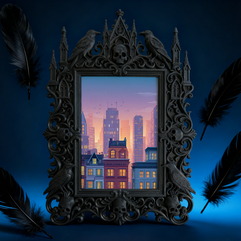 Must-own Gothic Dark-style Photo Frame | Dark Art Tattoo Studio Portfolio Display, Photo Ornament, Wall-mountable & Tabletop, Slim Frame