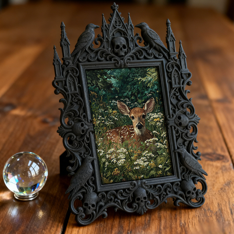 Insta-trending Gothic Dark-style Photo Frame | Gothic Makeup Storage Shop Decor, Photo Ornament, Wall-mountable & Tabletop, High-gloss Frame