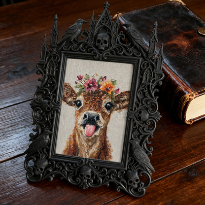 Cool-vibe Gothic Dark-style Photo Frame | Horror Video Game Streamer Desk Decor, Photo Ornament, Dual-use Display, Minimalist Frame