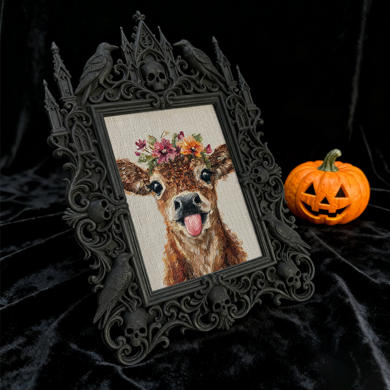 Cool-vibe Gothic Dark-style Photo Frame | Horror Video Game Streamer Desk Decor, Photo Ornament, Dual-use Display, Minimalist Frame