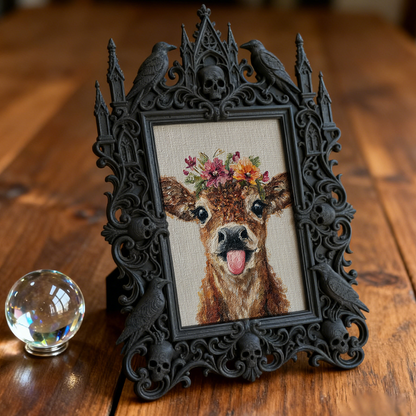 Cool-vibe Gothic Dark-style Photo Frame | Horror Video Game Streamer Desk Decor, Photo Ornament, Dual-use Display, Minimalist Frame