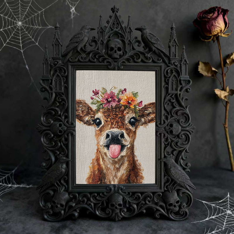 Cool-vibe Gothic Dark-style Photo Frame | Horror Video Game Streamer Desk Decor, Photo Ornament, Dual-use Display, Minimalist Frame