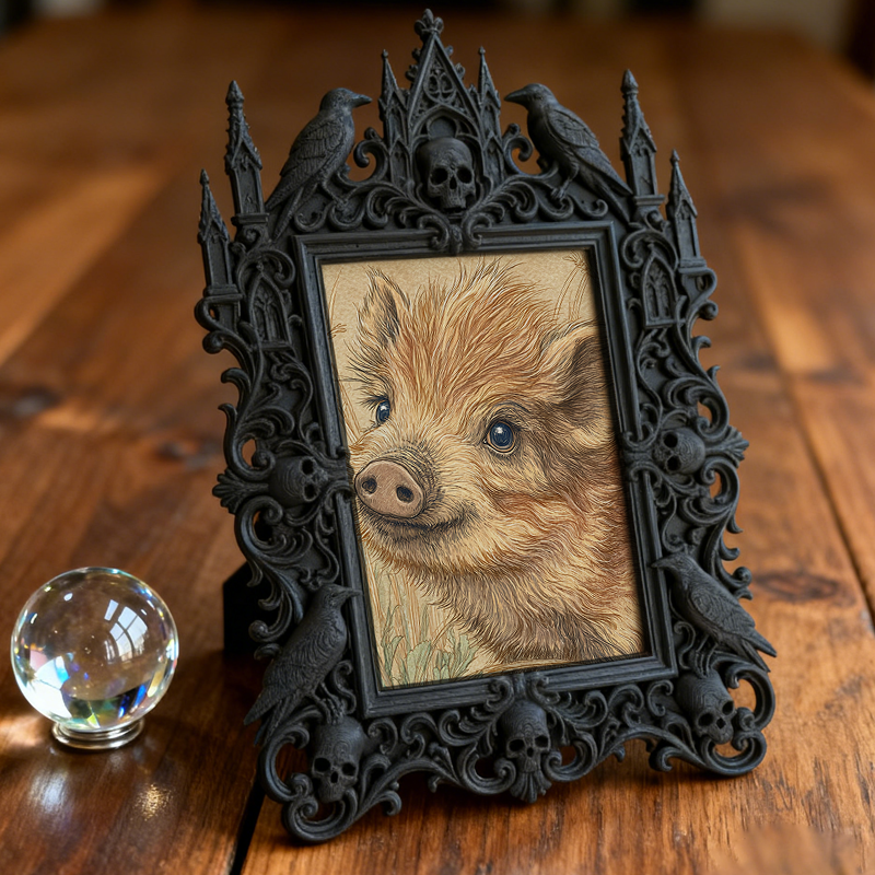 Refined-chic Gothic Dark-style Photo Frame | Paranormal Gift Shop Counter Decor, Photo Ornament, Wall-mountable & Tabletop, Elegant Frame